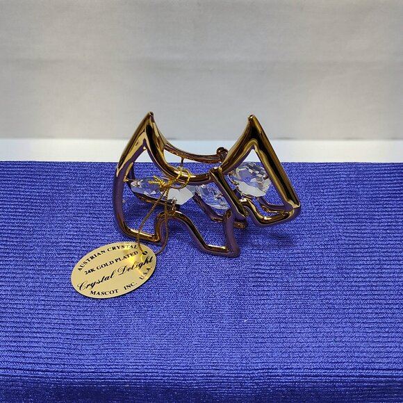 Crystal Delight 24K Gold Plated Terrier Dog Suncatcher Austrian Crystal 1995 VTG - Picture 1 of 5